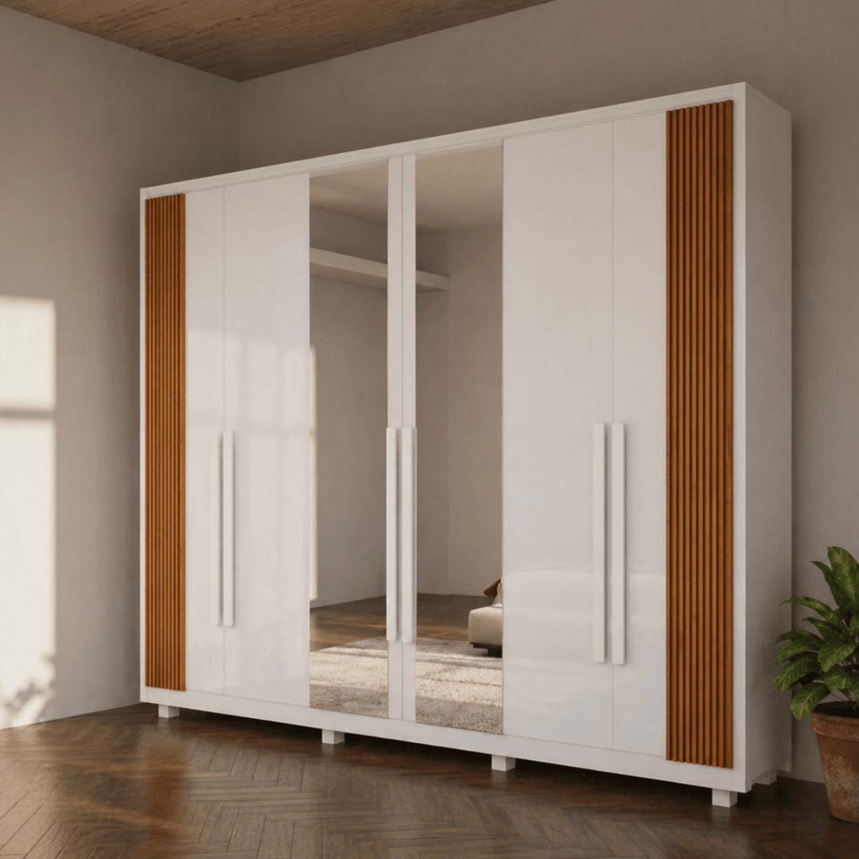 Guarda-Roupa Copacabana 6 portas 100% MDF com Espelho - Naturale